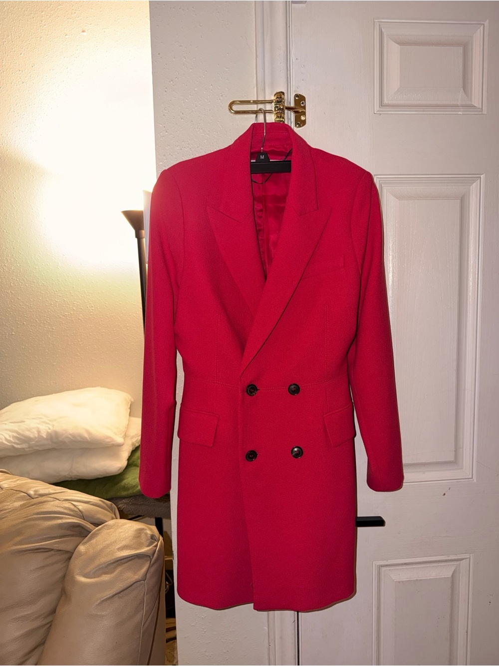 Zara Hot Pink Longline Double Breasted Blazer Size M